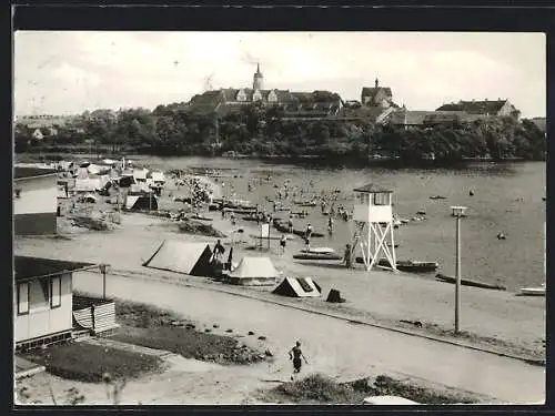 AK Seeburg / Eisleben, Blick über den Badestrand