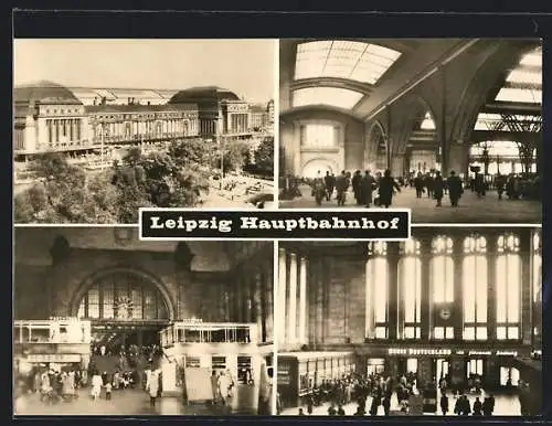 AK Leipzig, Aussen- u. Innenansichten des Hauptbahnhofs, Central Station, la gare centrale