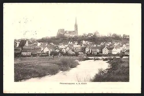 Passepartout-AK Frankenberg / Eder, Ortsansicht mit Kirche