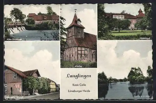 AK Langlingen /Celle, Drogerie Brardt, Rittergut, Aller-Schleuse