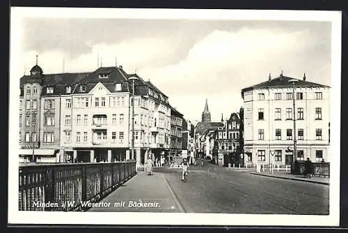 AK Minden i. W., Wesertor mit Bäckerstrasse