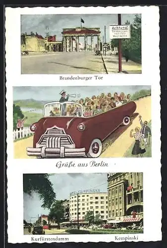 AK Berlin-Charlottenburg, Brandenburger Tor, Kurfürstendamm, Hotel Kempinski
