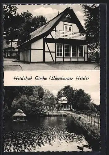 AK Eimke /Lüneburger Heide, Der Gasthof Heidehof, Partie am Weiher