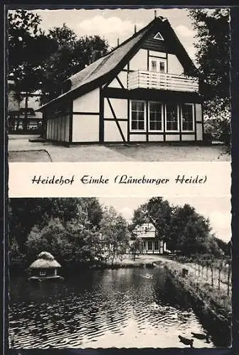 AK Eimke /Lüneburger Heide, Der Gasthof Heidehof, der örtliche Weiher