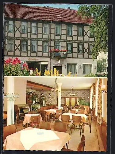 AK Northeim, Das Hotel Deutsche Eiche v. Rainer Köhler, mit Innenansicht, Bahnhofstr. 16