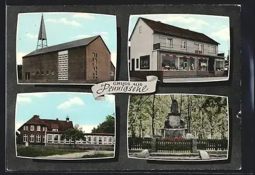 AK Pennigsehl, Kriegerdenkmal, Spar Kaufhalle, Kirche