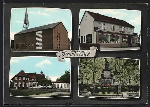 AK Pennigsehl, Spar- und Darlehnskasse, Kriegerdenkmal, Kirche