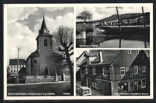 AK Amelunxen, Kirche, Geschäftshaus Engelbert Grewe