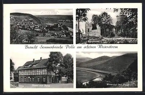 AK Polle, Hotel zur Burg, Burgruine, Wesertal