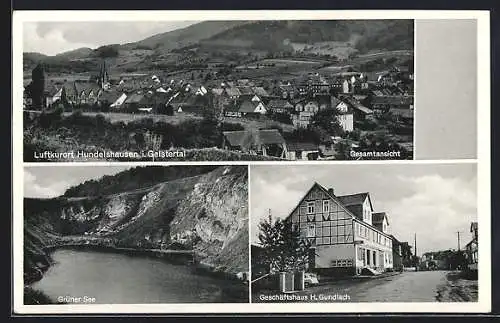 AK Hundelshausen / Gelstertal, Geschäftshaus H. Gundlach, Grüner See, Gesamtansicht