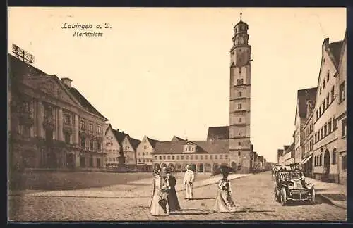 AK Lauingen a. D., Marktplatz mit Kirche