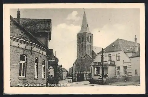 AK Wellingholzhausen am Teutoburger Wald, Partie im Ort mit Blick zur Kirche