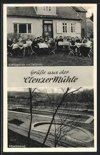 AK Clenze /Hann., Gasthaus und Pension Clenzer Mühle, Bes. Erich Schulze, Schwimmbad