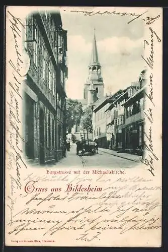 AK Hildesheim, Burgstrasse mit der Michaeliskirche