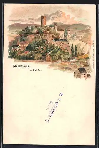 Lithographie Bielefeld, Blick auf die Sparrenburg