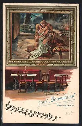 Lithographie Hamburg-Neustadt, Cafe Schwegler, Wandgemälde Die Walküre