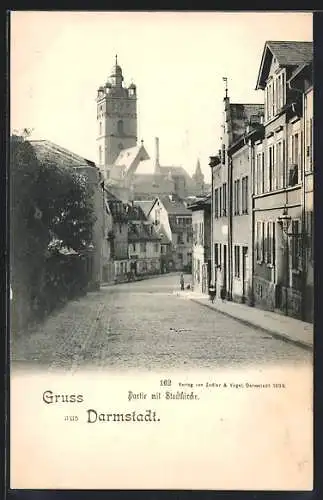 AK Darmstadt, Partie mit Stadtkirche