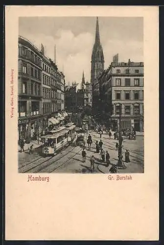 AK Hamburg, Gr. Burstah mit Strassenbahn