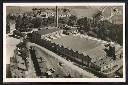 AK Helmbrechts, Voigt. Buntweberei Heimerau GmbH, Fliegeraufnahme