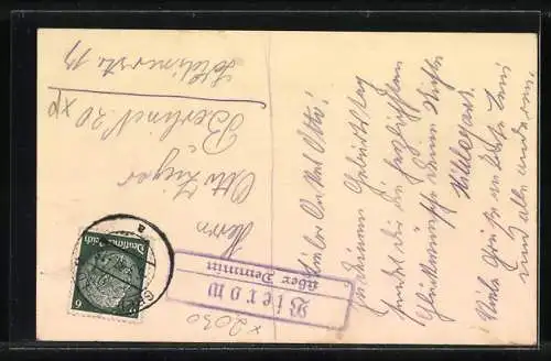 Künstler-AK Handgemalt: Schablonenmalerei, Bäume in der Dämmerung