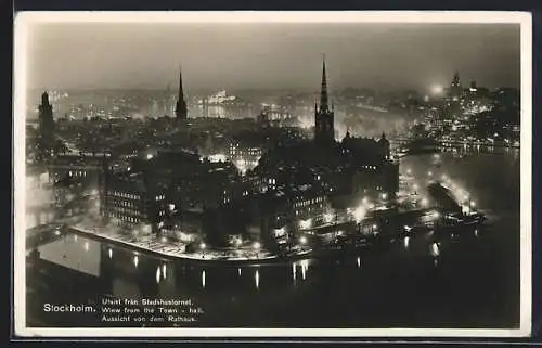 AK Stockholm, Aussicht vom Rathaus bei Nacht