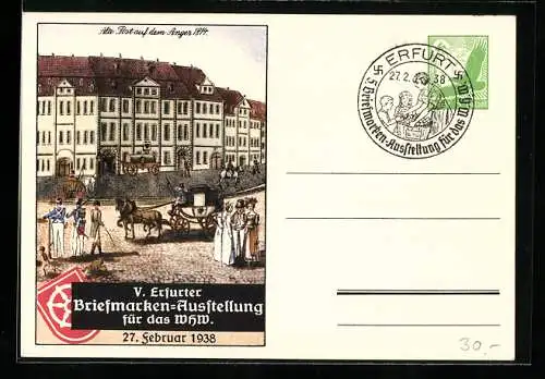 AK Erfurt, V. Briefmarken-Ausstellung 27.2.1938 für das WHW Winterhilfswerk, Alte Post, Ganzsache 5 Pfg.