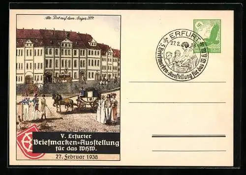 AK Erfurt, V. Briefmarken-Ausstellung 27.2.1938 für das WHW Winterhilfswerk, Alte Post, Ganzsache 5 Pfennig