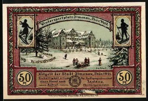 Notgeld Ilmenau, 1921, 50 Pf, Wintersportplatz und Kurortansichten