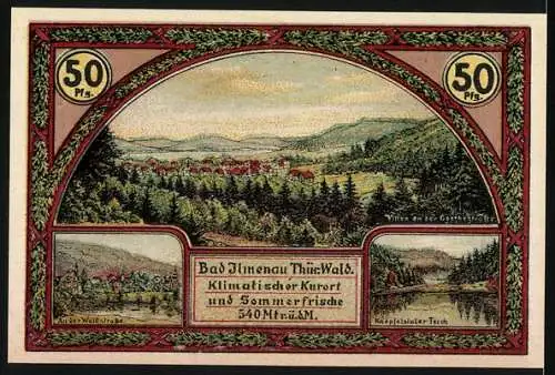 Notgeld Ilmenau, 1921, 50 Pf, Wintersportplatz und Kurortansichten