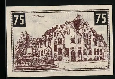 Notgeld Wunstorf, 1922, 75 Pfennig, Rathaus und Stadtwappen, gültig bis 31. Dezember 1922