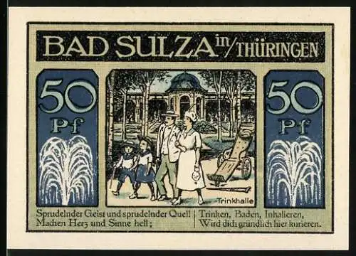 Notgeld Bad Sulza, 1921, 50 Pf, Trinkhalle und Inhalatorium, Kurort Thüringen, gültig bis 31. Dez. 1922