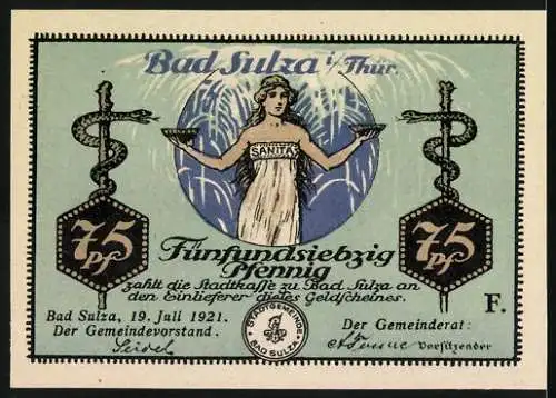 Notgeld Bad Sulza, 1922, 75 Pf, Karl Alexander-Sophienquelle und Badezene