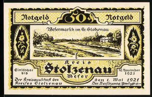 Notgeld Stolzenau 1921, 50 Pfennig, Wesermarsch im Kreis Stolzenau, Einlösbar bis 30. November 1921