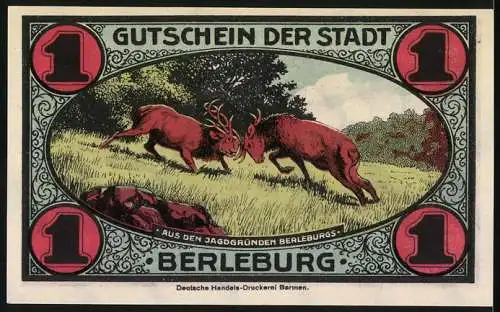 Notgeld Berleburg, 1921, 1 Mark, Kolonie Lause und Jagdgründe Berleburg