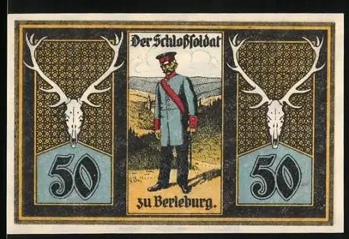 Notgeld Bad Berleburg, 1921, 50 Pfennig, Schlosssoldat und Schlossansicht