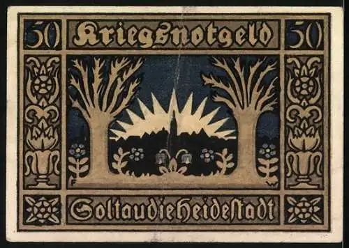 Notgeld Soltau 1921, 50 Pfennig, Löwe und Landschaft mit Bäumen und Blumen, gültig bis Ende 1922