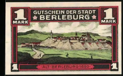 Notgeld Berleburg, 1921, 1 Mark, Alt-Berleburg 1650 und Wappen von Berleburg