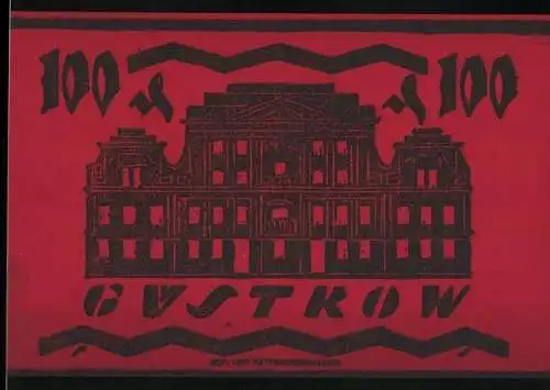 Notgeld Güstrow 1922, 100 Pfennig, Rotes Gebäude und Schriftzüge