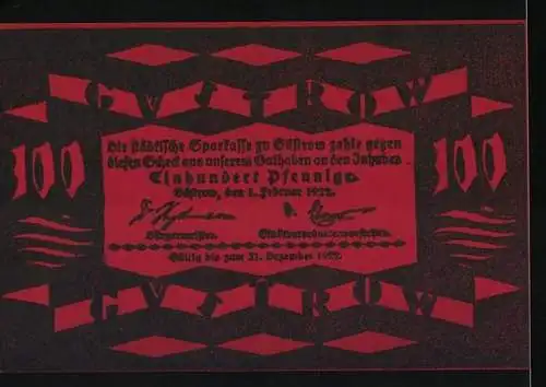 Notgeld Güstrow 1922, 100 Pfennig, Rotes Gebäude und Schriftzüge