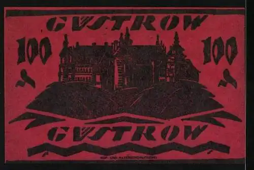 Notgeld Güstrow, 1922, 100 Pfennig, Rote Scheine mit Gebäudeabbildung