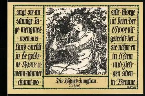 Notgeld Schopfheim, 1921, 50 Pfennig, mit Abbildung einer Frau und Text Die Hünen-Jungfrau
