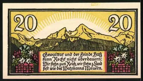 Notgeld Berchtesgaden, 1920, 20 Pfennig, Wappen und Berglandschaft mit Gedicht