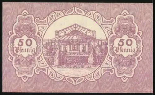 Notgeld Bayreuth 1918, 50 Pfennig, Gutschein über Fünfzig Pfennig, Gebäude-Abbildung