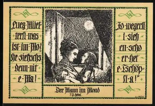 Notgeld Schopfheim, 1921, Fünfzig Pfennig, Der Mann im Mond - Lithographie Poppen & Ortmann