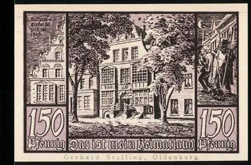 Notgeld Jever, 150 Pfennig, Rathaus und Stadtwappen, herausgegeben von Gerhard Stalling Oldenburg