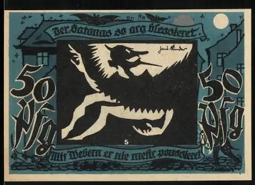 Notgeld Lichtenstein-Callnberg 1921, 50 Pf, Der Satanas so arg blessieret, Industrieansichten und Bergmann