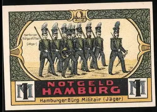 Notgeld Hamburg 1921, 1 Mark, Hamburger Bürg. Militair (Jäger) und Uhlenhorst, Nr. 15645