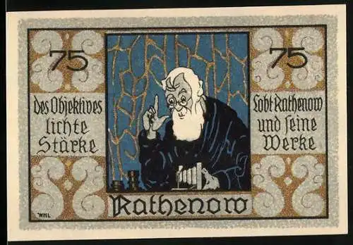 Notgeld Rathenow, 75 Pfennig, des Objekts lichter Stärke und St. Marien-Andreas-Kirche