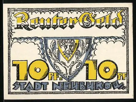 Notgeld Neubukow, 1922, 10 Pfennig, mit Stadtwappen und Landschaftsszene