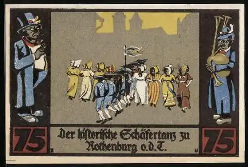 Notgeld Rothenburg ob der Tauber, 1921, 75 Pfennig, Der historische Schäfertanz zu Rothenburg o.d.T